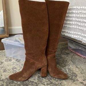 Brown suede high slouch boot